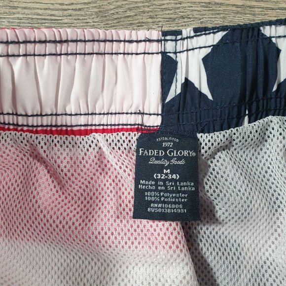 Faded Glory Men 32" to 34" American Flag Swimming Board Shorts Trunk Red - Picture 6 of 8